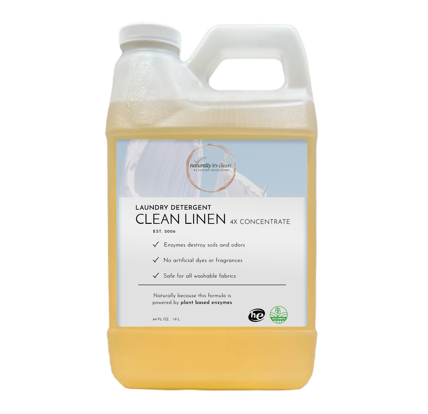 Clean Linen Laundry Kit – 64 oz Concentrate Detergent, Stain Remover Spray & Concentrate, 5 Stain Eraser Wipes | Plant-Based, Enzyme-Powered Laundry Cleaner