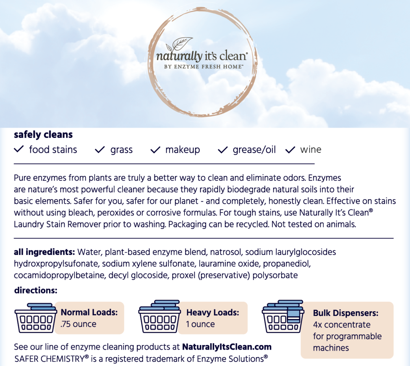 Unscented Laundry Kit – 64 oz Concentrate Detergent, Stain Remover Spray & Concentrate, 5 Stain Eraser Wipes | Plant-Based, Enzyme-Powered Laundry Cleaner
