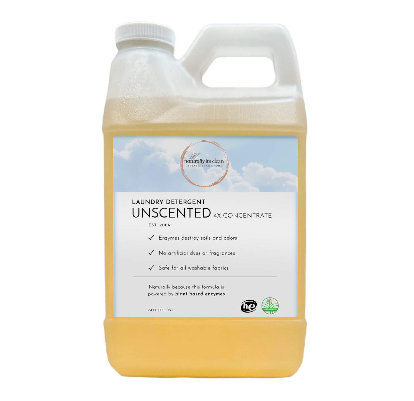 Unscented Laundry Kit – 64 oz Concentrate Detergent, Stain Remover Spray & Concentrate, 5 Stain Eraser Wipes | Plant-Based, Enzyme-Powered Laundry Cleaner
